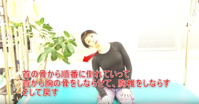 13-04_首の骨から順番に倒れていって首から胸の骨をしならせて、胸椎をしならすそして戻す